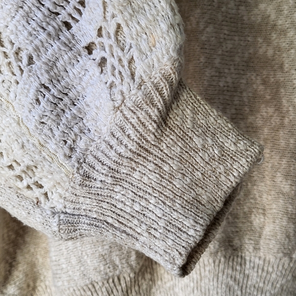 Au contraire vintage tan knit crochet lace flower front crew neck sweater Sz M - Picture 12 of 16